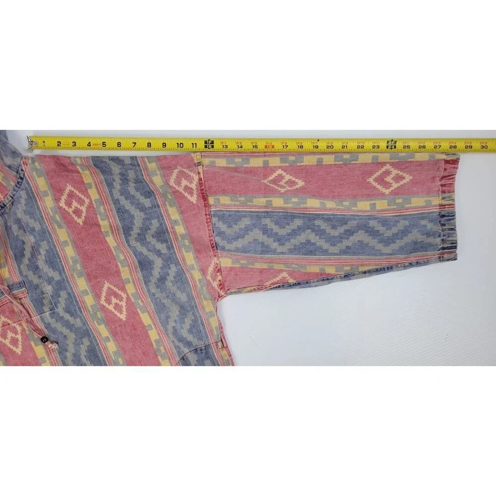 Vintage Retro Andrews Blues Aztec Southwestern Mens‎ Medium Baggy Hooded Sweater